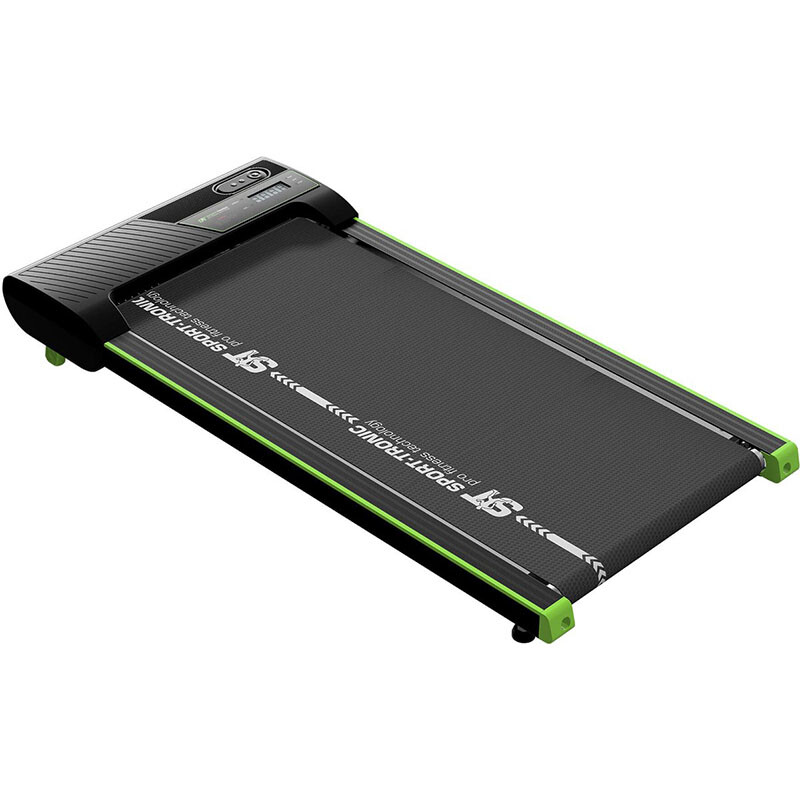 SportTronic ST-510 Compacte Loopband in zwart met groene accenten, schuin van boven gefotografeerd