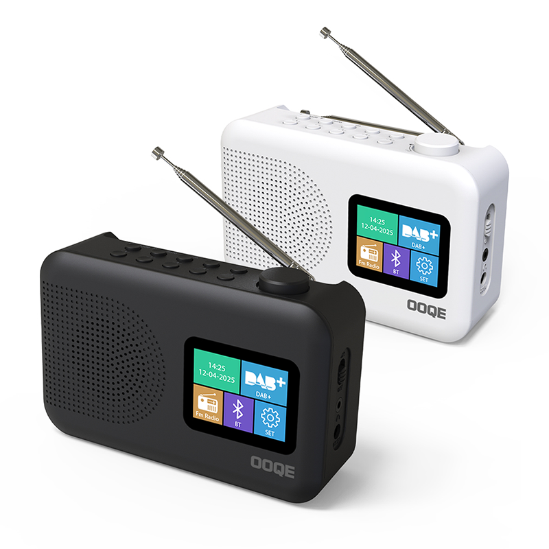 OOQE TUNE PRO DAB+ (NOOD)RADIO in zwart en wit.