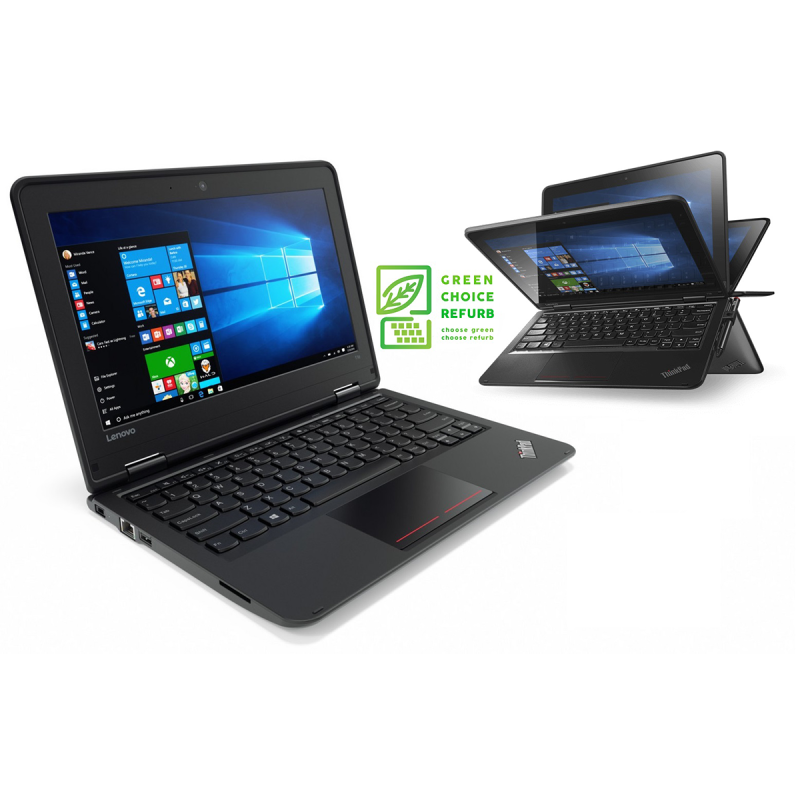 Lenovo ThinkPad 2-in-1 laptop met opengeklapt scherm en Windows-interface zichtbaar.
