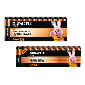 De 24 Stuks Duracell Plus Powerboost Alkaline Batterijen zijn verkrijgbaar in AAA en AA.