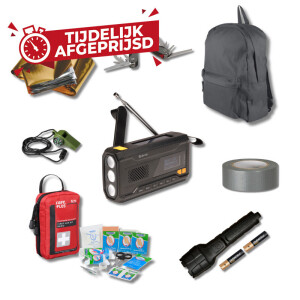 Het Essentieel Zelfvoorzienend Noodpakket bestaat uit meerdere producten om 72 uur zelfredzaam te zijn. 