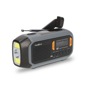 De noodradio is uitgerust met o.a. een zaklamp en een SOS-alarmfunctie. 