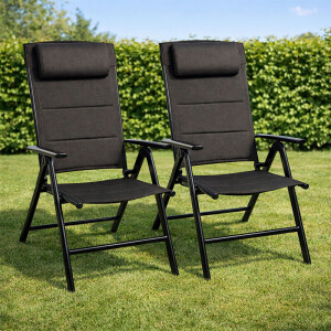 FlinQ Luma inklapbare tuinstoelen set van 2 zwart op grasveld
