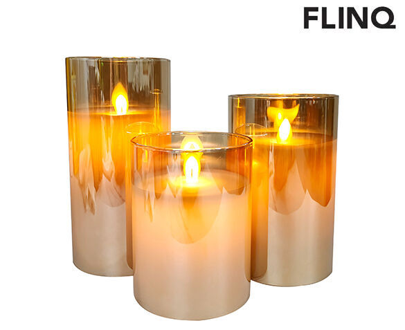 Set van 3 FlinQ Smoked Glass LED Kaarsen